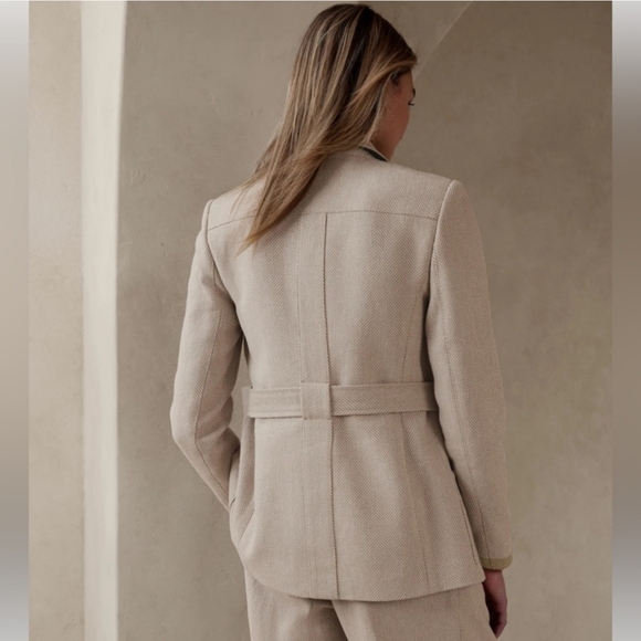 Sz 20/18 Norfolk Linen Blend Banana Republic Cream Tweed Suit Set + Free Belt! - Picture 2 of 15